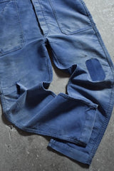 1960’s~70’s ”barbe bleue” French Vintage Moleskin Overalls 法國古著 鼴鼠皮 補丁 褪色藍染 工裝吊帶褲 法工褲