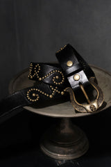 Galcia Black Studded Arabesque Belt with Brass Horseshoe Buckle 黑革黃銅馬蹄釦 手工鉚釘唐草腰帶