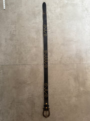 Galcia Black Studded Arabesque Belt with Brass Horseshoe Buckle 黑革黃銅馬蹄釦 手工鉚釘唐草腰帶
