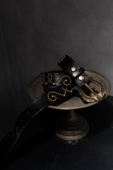 Galcia Black Studded Arabesque Belt with Brass Horseshoe Buckle 黑革黃銅馬蹄釦 手工鉚釘唐草腰帶