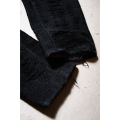 Handmade Black Jacquard Damaged Denim Pants Taiwanese designer homemade black jacquard fabric handmade damaged denim pants