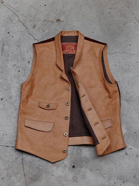 Tenjin Works Craftman Leather Vest日本手工植鞣皮革品牌 牛皮雙色四口袋背心 日本製