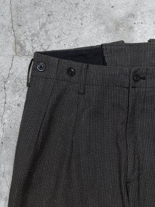 Yohji Yamamoto Pour Homme Cotton High Waisted Striped Work Pants 山本耀司 厚棉高腰條紋巴黎扣工作褲 可上吊帶