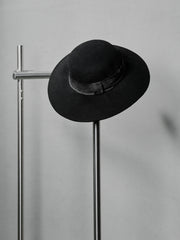 Y's Yohji Yamamoto Ribbon Hat, Black Polished Wool Ribbon Hat, Yohji Yamamoto Branch Line