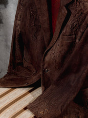 Connecters Distressed Suede Brown Slim Fit Suit Jacket - Japanese Select Store's Own Brand Suede Distressed Suit Jacket
