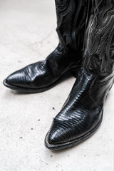Tony Lama Black Lizard Embossed Leather Western Boots 黑色蜥蜴壓紋皮革西部靴美國製