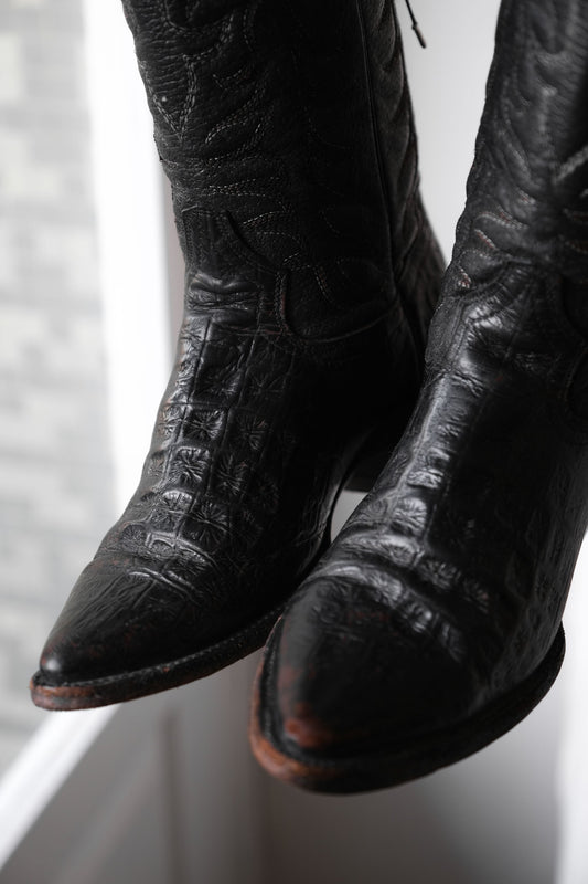 Vintage Croc Leather Cowboy Western Boots 復古鱷魚皮雕花牛仔西部靴