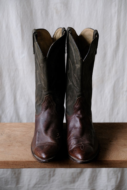 Unknown Brand Two-tone Brown Leather Cowboy Western Boots 復古牛仔刺繡西部靴