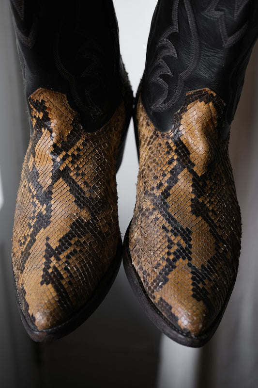 ”Nocona”&nbsp; 2-Tone Snake Skin Leather Cowboy Western Boots 復古雙色蛇皮雕花牛仔西部靴