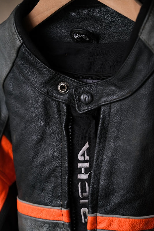 ”RICHA” Vintage Leather Racing Jacket 復古賽車皮衣夾克 黑灰橘