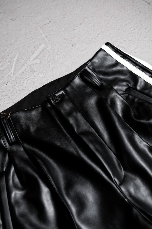 LiNoH Synthetic Leather Pants 日本設計師品牌 合成皮革側邊條寬褲 日本製