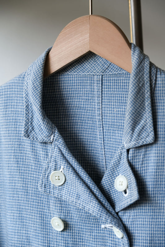 JELADO ANTIQUE GARMENTS Copano Indigo Houndstooth French Cook Jacket 日本復古品牌 靛藍千鳥格雙排扣廚師外套