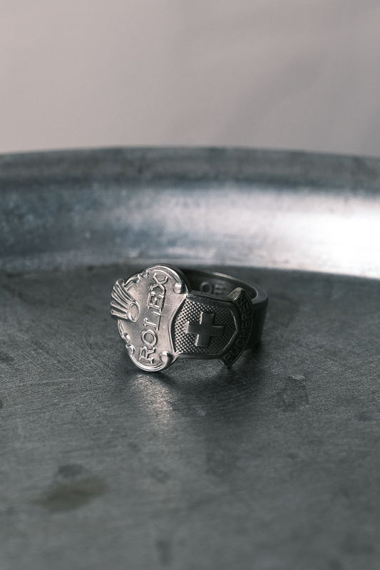 ROLEX Bucherer C.1980~1990's Spoon Ring Antique Rolex commemorative spoon handmade ring