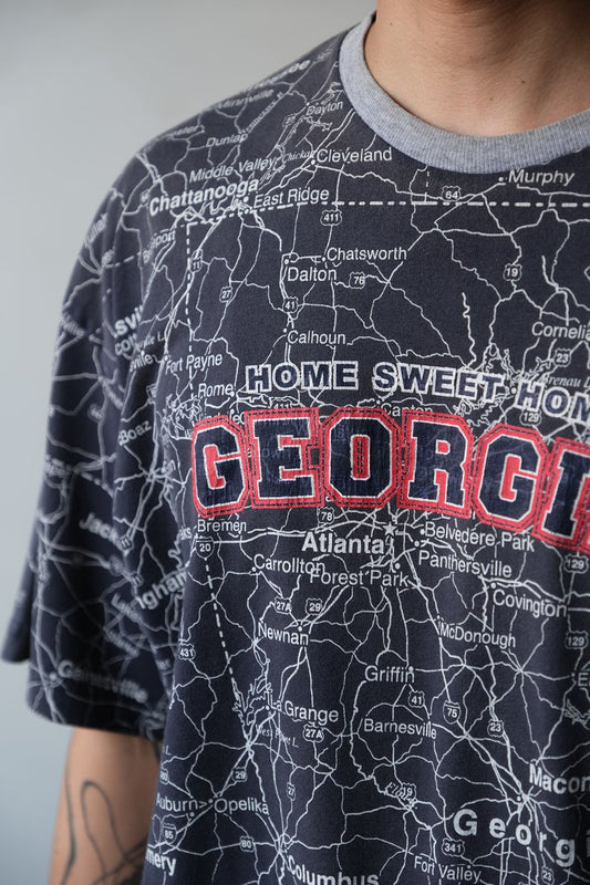 Vintage 90s Full Print Georgia AOP State of Mine Map T-shirt Full Print Short Tee