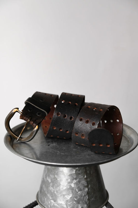 Vintage Leather Belt Made in USA 美國製三排孔洞皮革腰帶