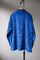 Vintage Leopard Print Velvet Zip Polo Shirt Vintage Blue Leopard Print Velvet Zip Polo Shirt