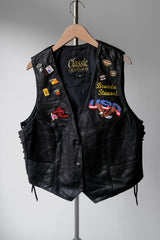 ”Classic Leather” Vintage Rider Vest with Embroidery&Pin 復古刺繡徽章側綁帶機車真皮背心
