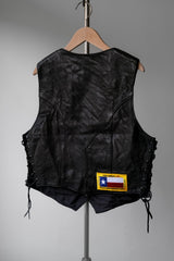 ”Classic Leather” Vintage Rider Vest with Embroidery&Pin 復古刺繡徽章側綁帶機車真皮背心