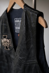 ”BIKER CUIR” Vintage Embroidered Patch Leather Vest 復古刺繡布章機車真皮背心