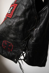 ”BIKER CUIR” Vintage Embroidered Patch Leather Vest 復古刺繡布章機車真皮背心