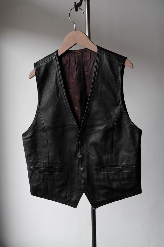 Vintage Leather Buckle Waistcoat Vest Paisley Liner 復古真皮巴黎扣馬甲背心 變形蟲內襯