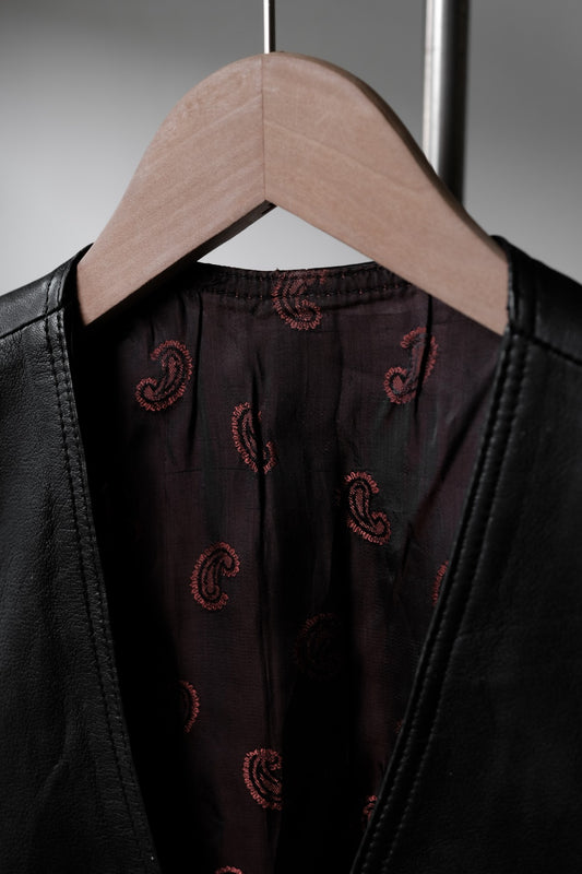 Vintage Leather Buckle Waistcoat Vest Paisley Liner 復古真皮巴黎扣馬甲背心 變形蟲內襯