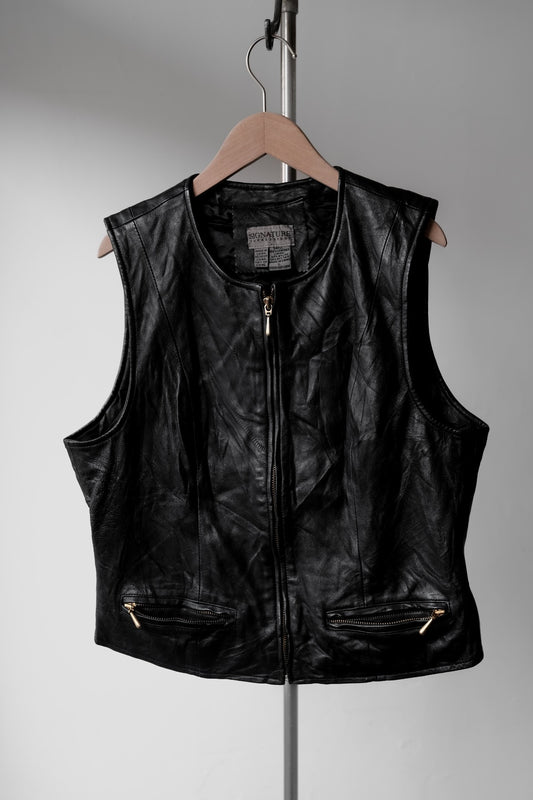 ”SIGNATURE” Vintage Leather Zip Vest 復古真皮拉鏈背心