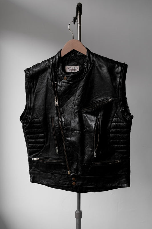 ”Verducci” Vintage Leather Zip Biker Vest 復古真皮拉鏈機車背心