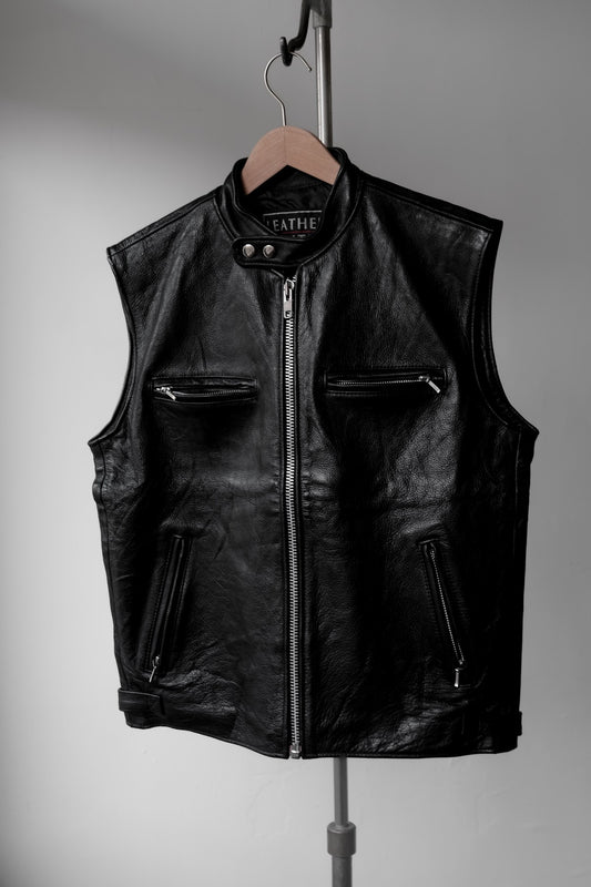 ”LEATHER LIMITED” Vintage Zip Biker Vest 復古真皮拉鏈機車背心