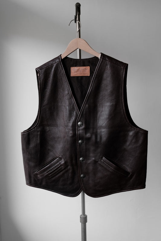 ”Coronado Leather” Vintage Cropped Vest Animal Buttons 復古動物金屬釦短版真皮背心