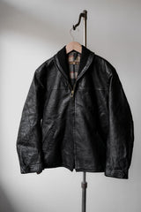 1950s”Akta Getskinn”Germany Vintage Shawl Collar Leather Jacket 德國古著絲瓜領拉鏈皮夾克 格紋內裏