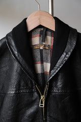1950s”Akta Getskinn”Germany Vintage Shawl Collar Leather Jacket 德國古著絲瓜領拉鏈皮夾克 格紋內裏