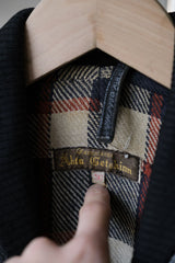 1950s”Akta Getskinn”Germany Vintage Shawl Collar Leather Jacket 德國古著絲瓜領拉鏈皮夾克 格紋內裏