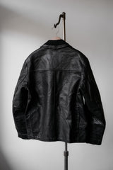1950s”Akta Getskinn”Germany Vintage Shawl Collar Leather Jacket 德國古著絲瓜領拉鏈皮夾克 格紋內裏