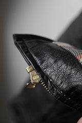 1950s”Akta Getskinn”Germany Vintage Shawl Collar Leather Jacket 德國古著絲瓜領拉鏈皮夾克 格紋內裏