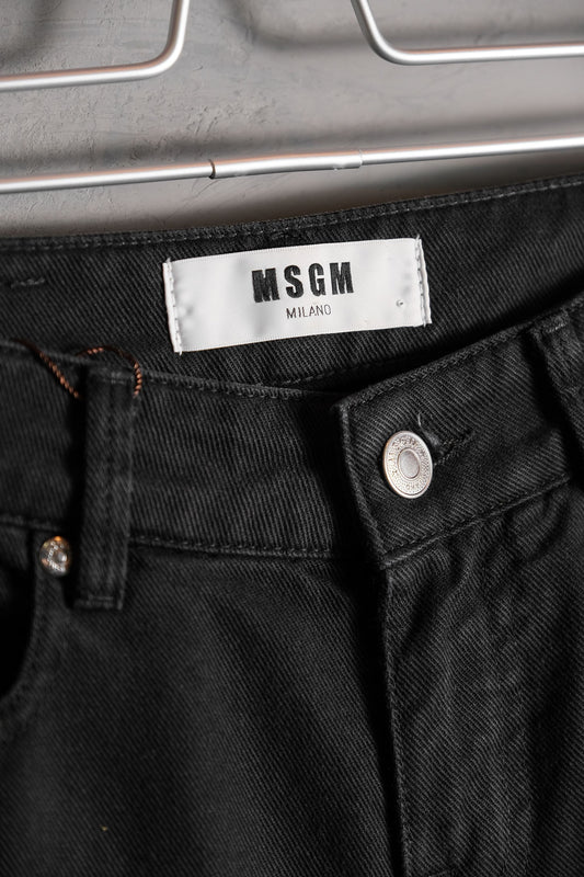 MSGM Black Denim Flared Jeans 義大利設計師品牌 布章Logo牛仔喇叭褲