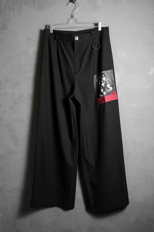 Necessity Sense 17A/W プリントワイドレッグパンツ 台湾デザイナーブランド ホットスタンプパッチ ワイドレッグスーツパンツ