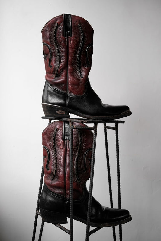 ”LOBLAN” Vintage 2-Tone Cowboy Western Boots 復古雙色雕花牛仔西部靴