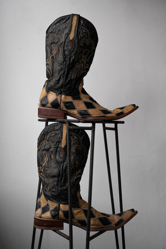 Vintage 2-Tone Argyle Cowboy Western Boots 復古菱格雙色雕花牛仔西部靴