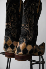 Vintage 2-Tone Argyle Cowboy Western Boots 復古菱格雙色雕花牛仔西部靴