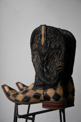 Vintage 2-Tone Argyle Cowboy Western Boots 復古菱格雙色雕花牛仔西部靴