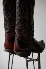 ”SENDRA” Vintage Burgundy Leather Cowboy Western Boots 復古勃艮第酒紅雕花牛仔西部靴