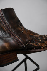 ”SENDRA” Vintage Brass Leather Cowboy Zip Boots 復古古銅色雕花牛仔拉鏈短靴