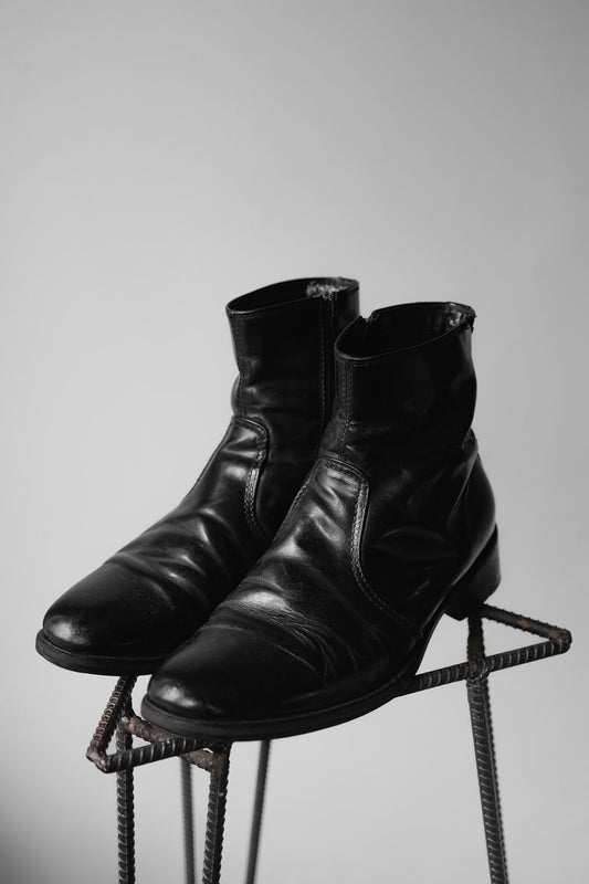 Vintage Black Leather Ankle Zip Boots 復古黑皮革拉鏈踝靴