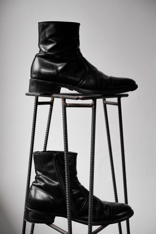 Vintage Black Leather Ankle Zip Boots 復古黑皮革拉鏈踝靴