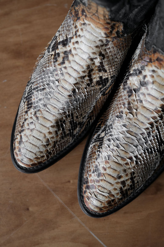 Vintage Snake Skin Leather Cowboy Western Boots Made in USA復古蛇皮雙色牛仔西部靴 淺色