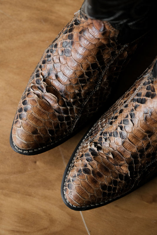 Vintage Snake Skin Leather Cowboy Western Boots Made in USA復古蛇皮雙色牛仔西部靴 深色