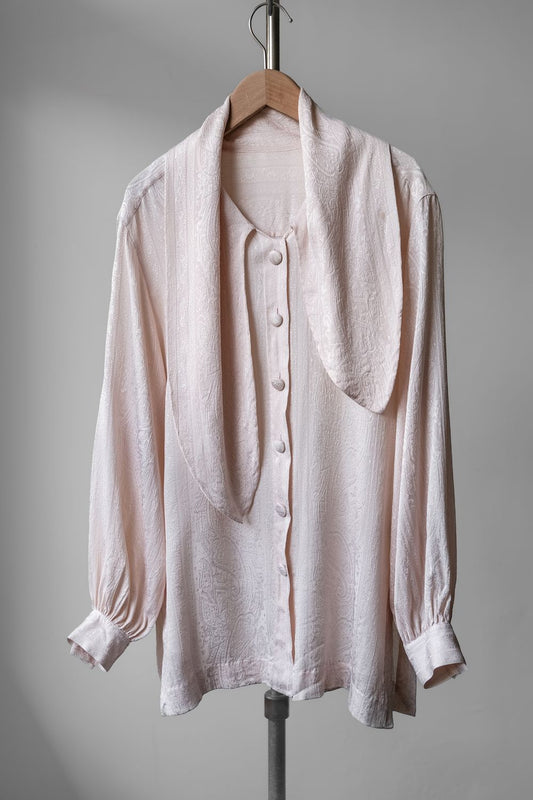 Christian Dior Vintage Scarf Collar Sheer Jacquard Silk Shirt 迪奧 絲巾領提花透膚襯衫