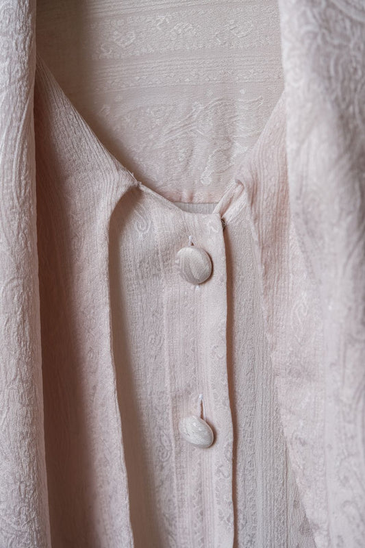 Christian Dior Vintage Scarf Collar Sheer Jacquard Silk Shirt 迪奧 絲巾領提花透膚襯衫