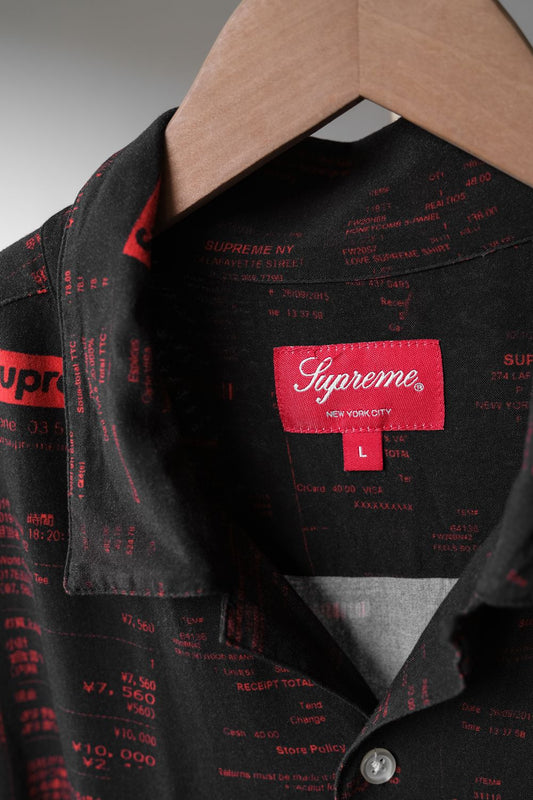 Supreme F/W20 Receipts Rayon S/S Shirt&nbsp;Black 滿版收據印花人造絲襯衫